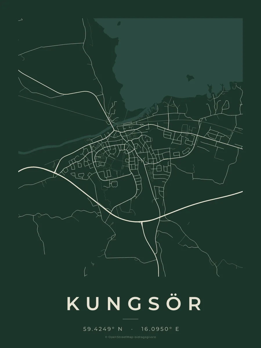 Kartposter över Kungsör i stilen Skog