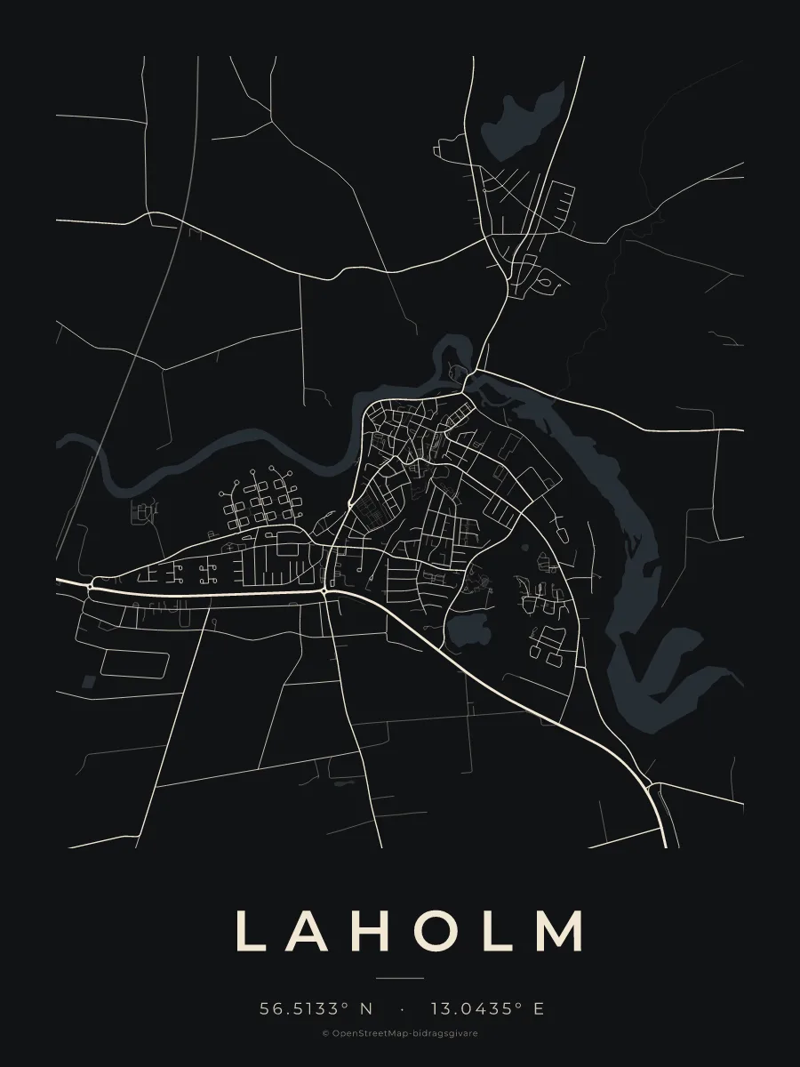 Kartposter över Laholm i stilen Natt