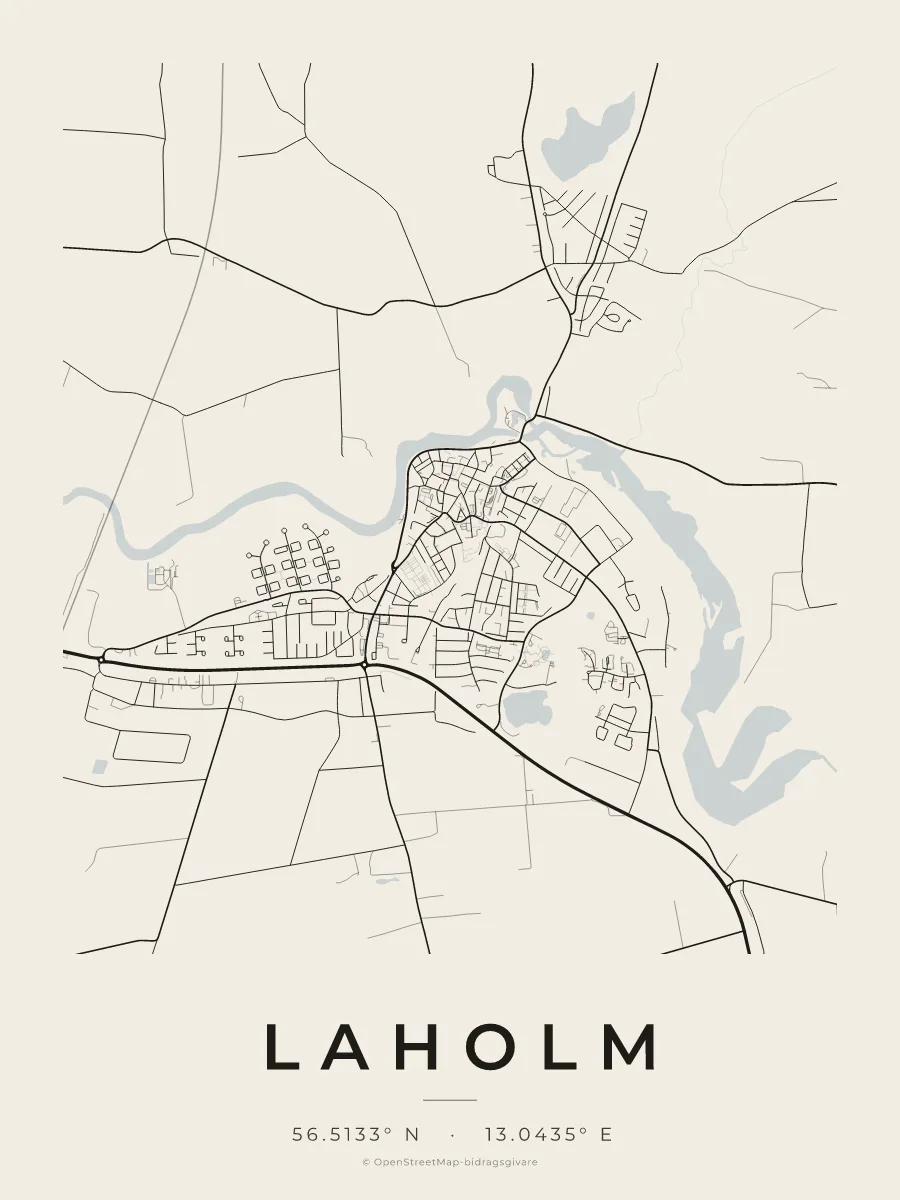 Kartposter över Laholm i stilen Papper