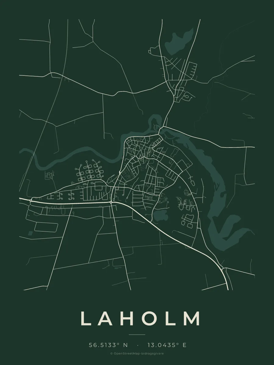 Kartposter över Laholm i stilen Skog