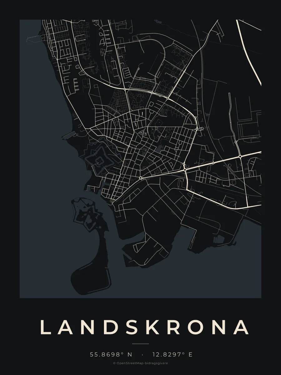 Kartposter över Landskrona i stilen Natt
