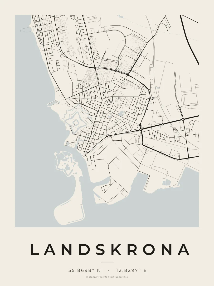 Kartposter över Landskrona i stilen Papper