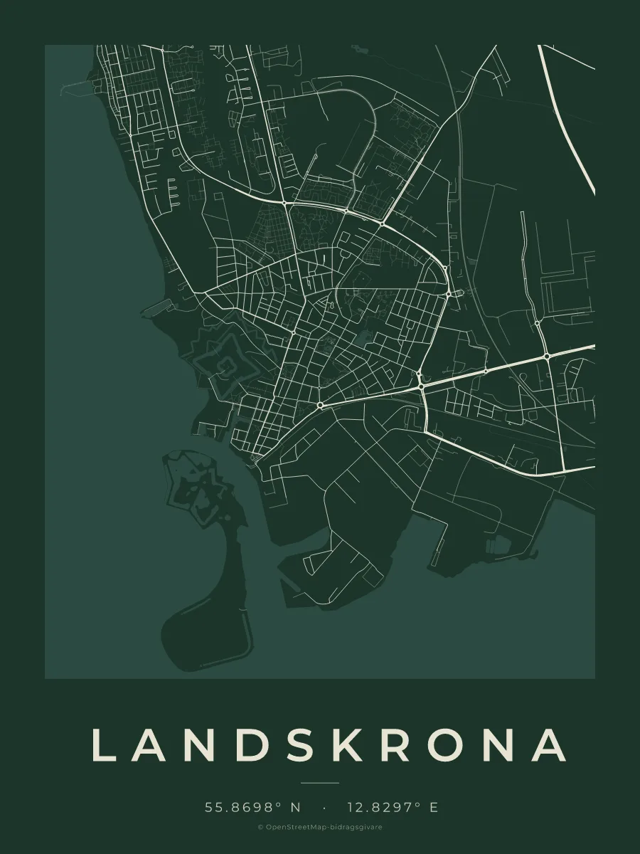 Kartposter över Landskrona i stilen Skog
