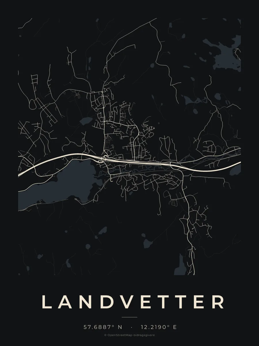 Kartposter över Landvetter i stilen Natt