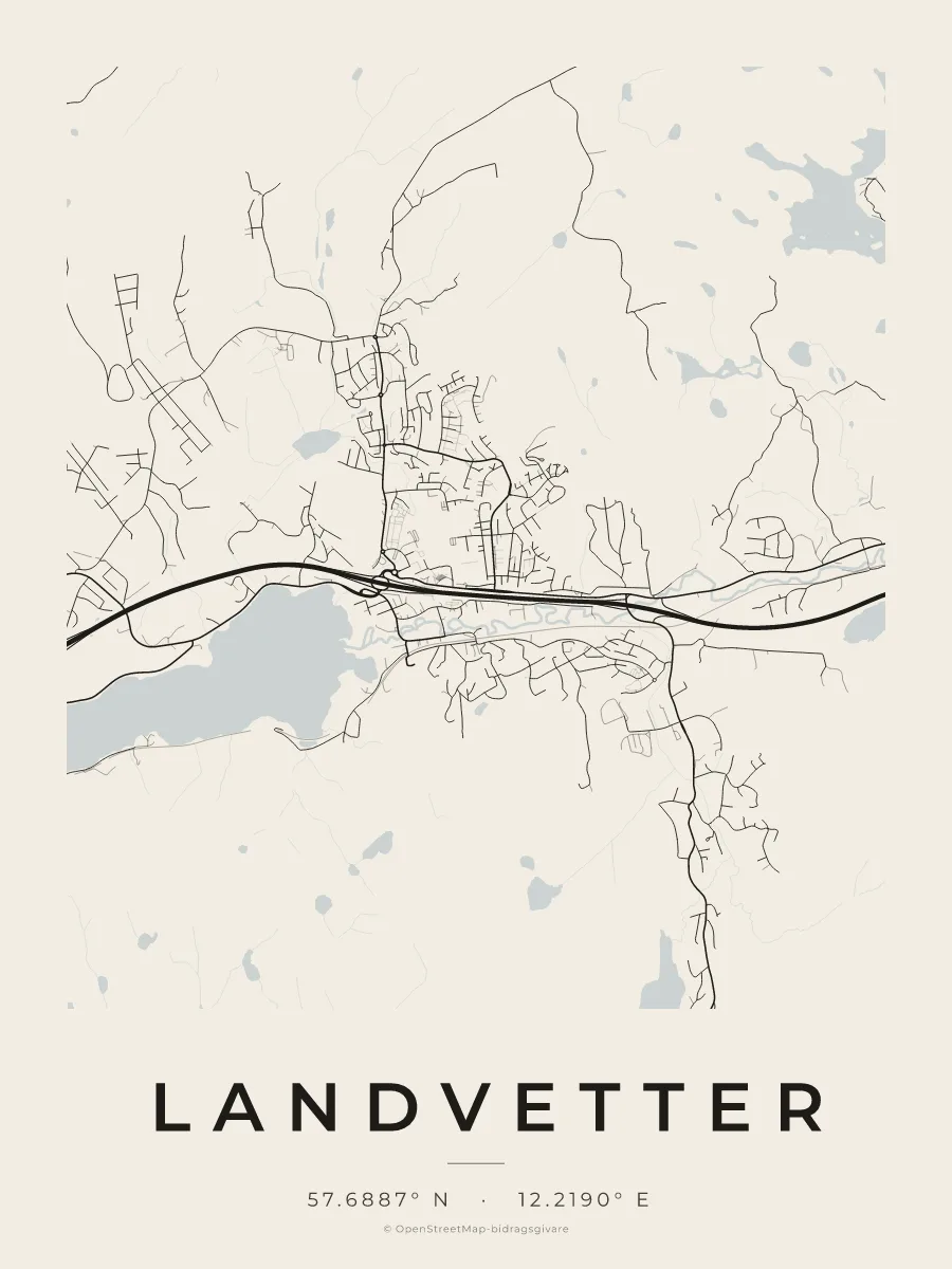 Kartposter över Landvetter i stilen Papper