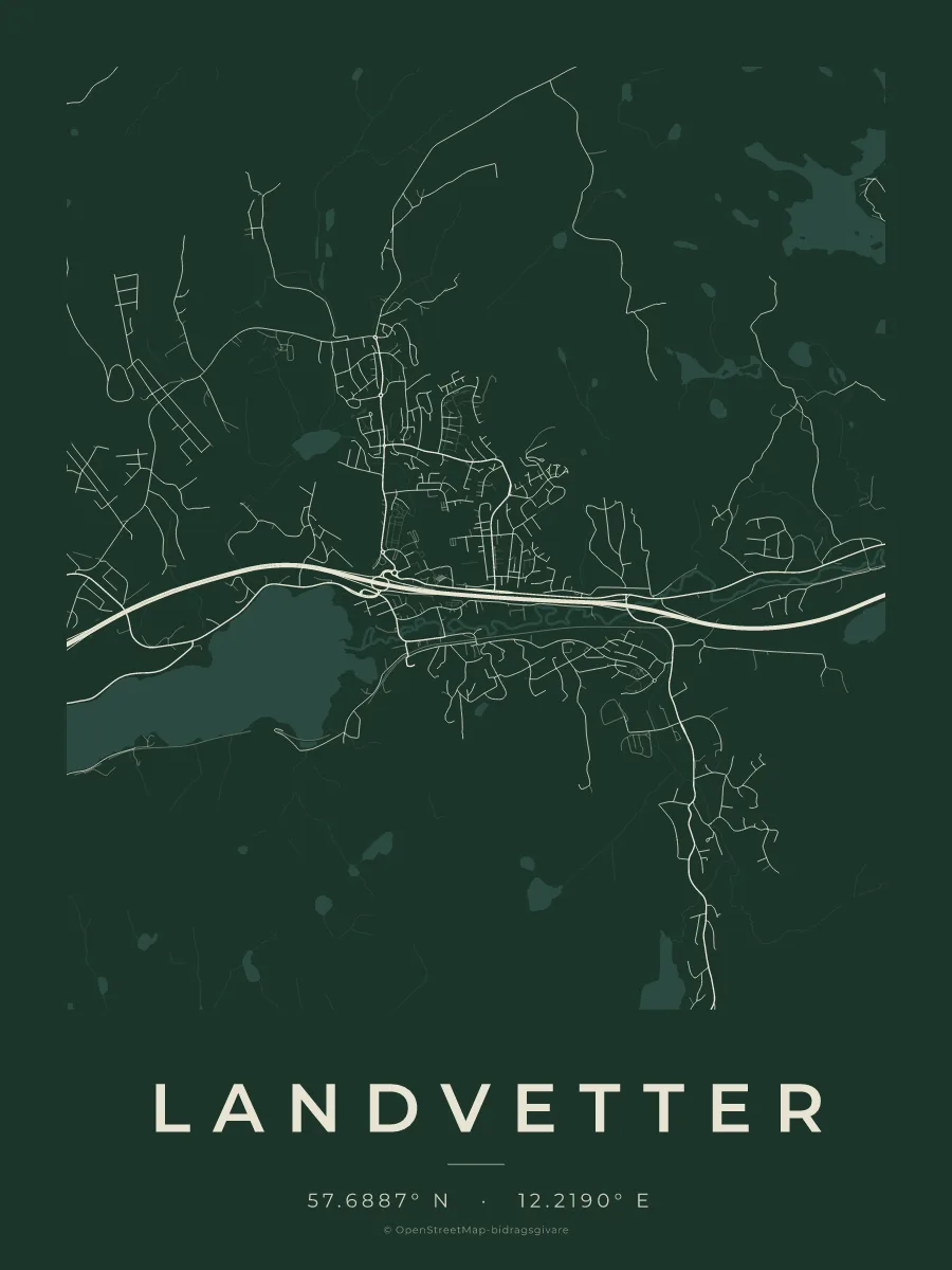 Kartposter över Landvetter i stilen Skog