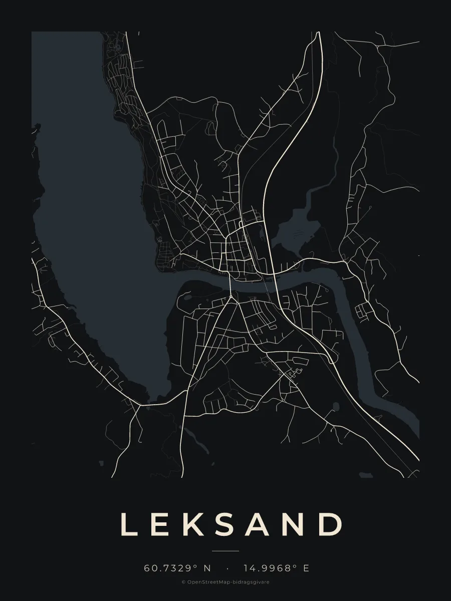 Kartposter över Leksand i stilen Natt