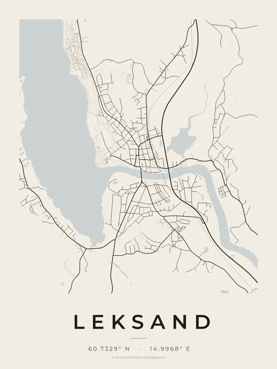 Kartposter över Leksand i stilen Papper