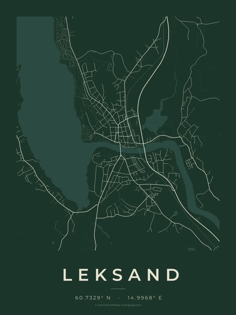 Kartposter över Leksand i stilen Skog