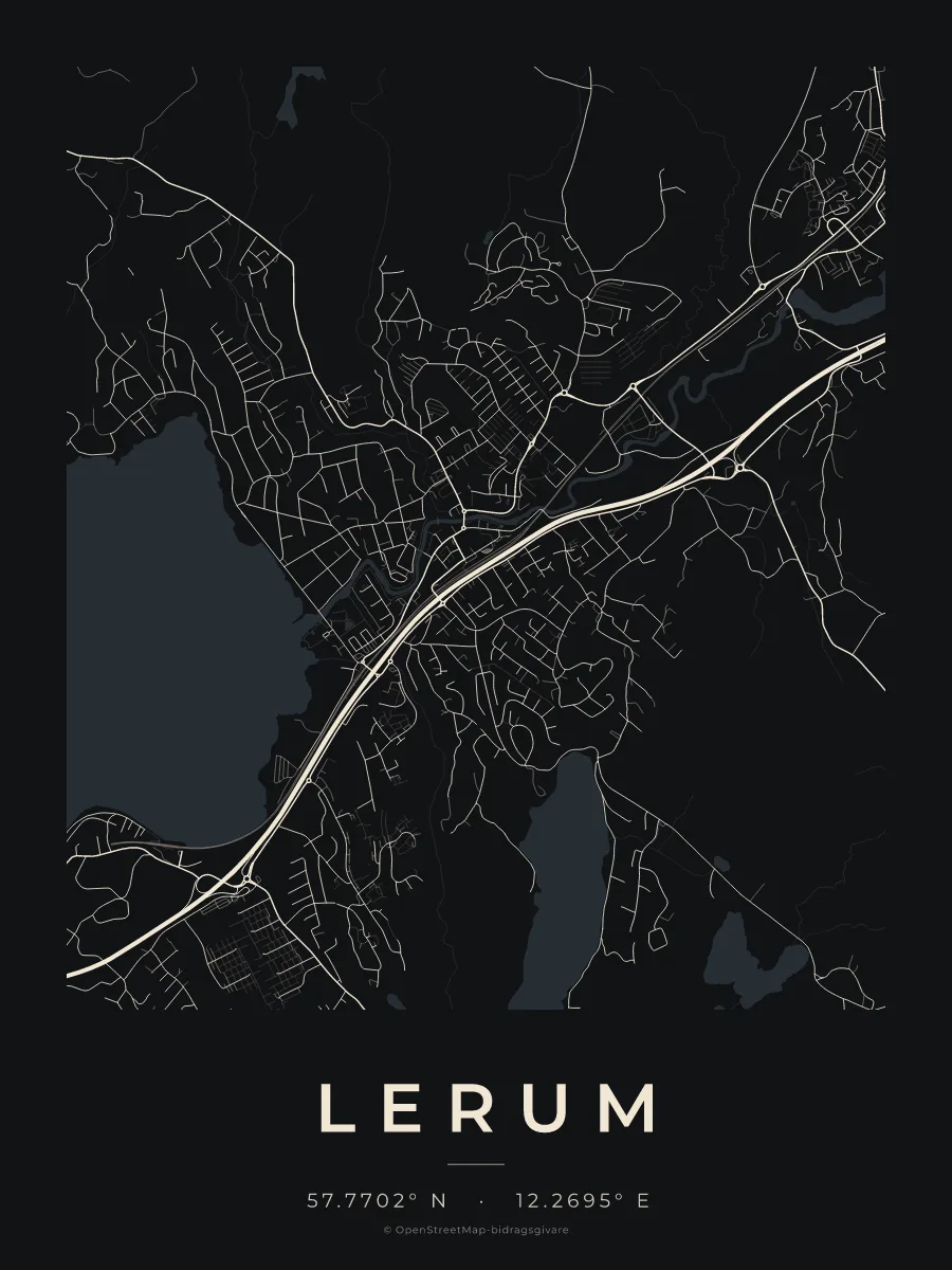 Kartposter över Lerum i stilen Natt
