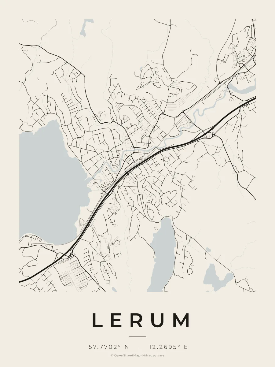 Kartposter över Lerum i stilen Papper