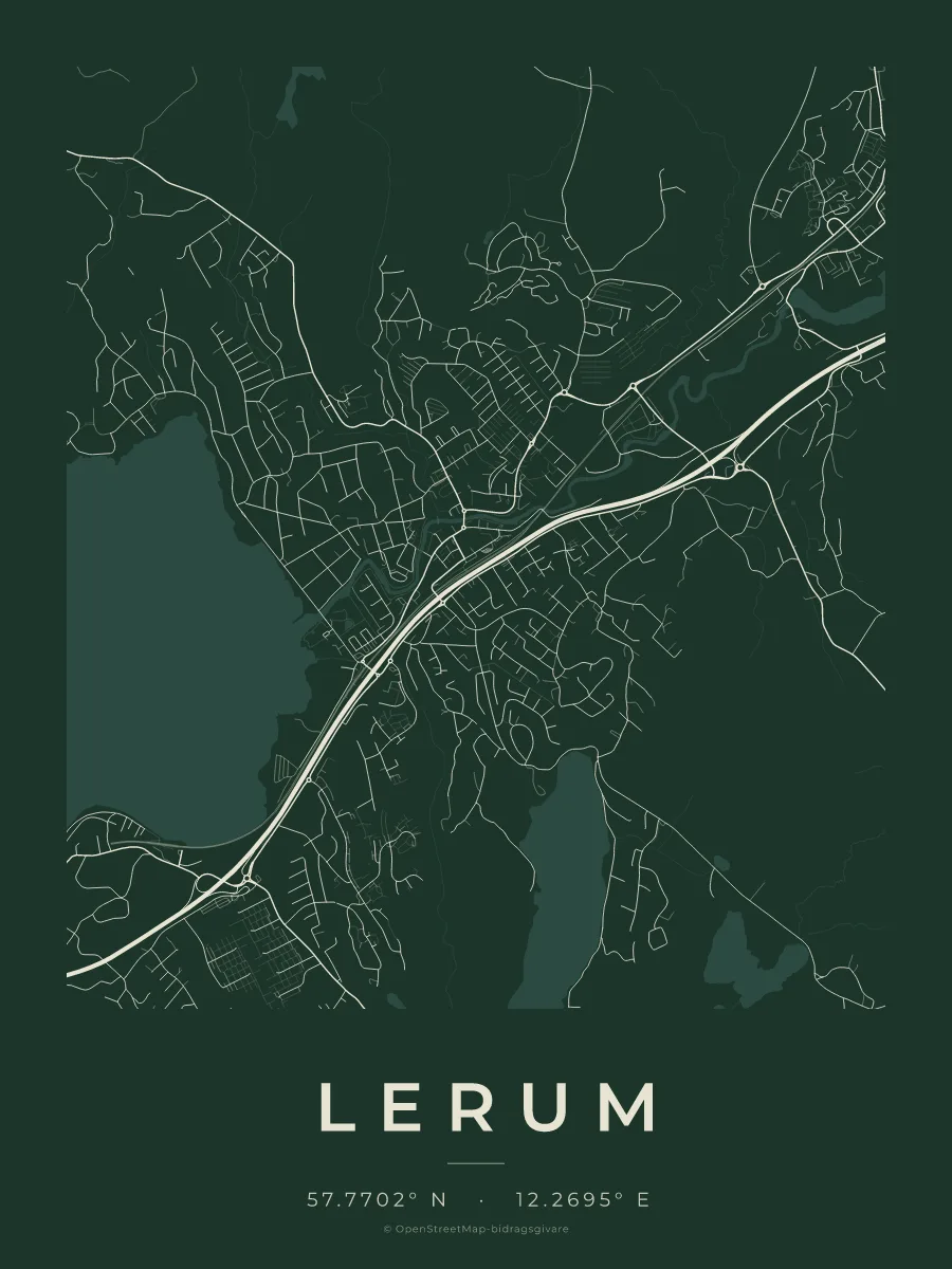 Kartposter över Lerum i stilen Skog
