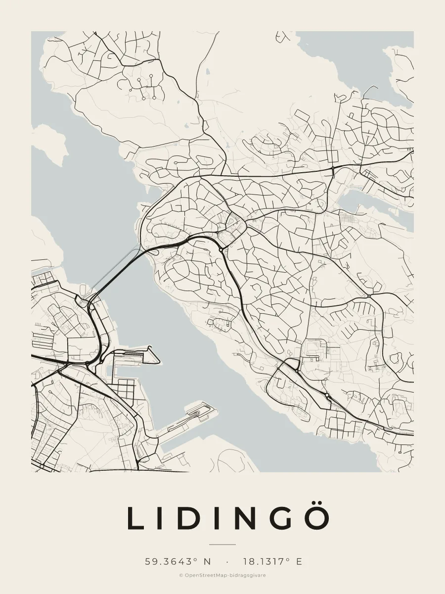 Kartposter över Lidingö i stilen Papper