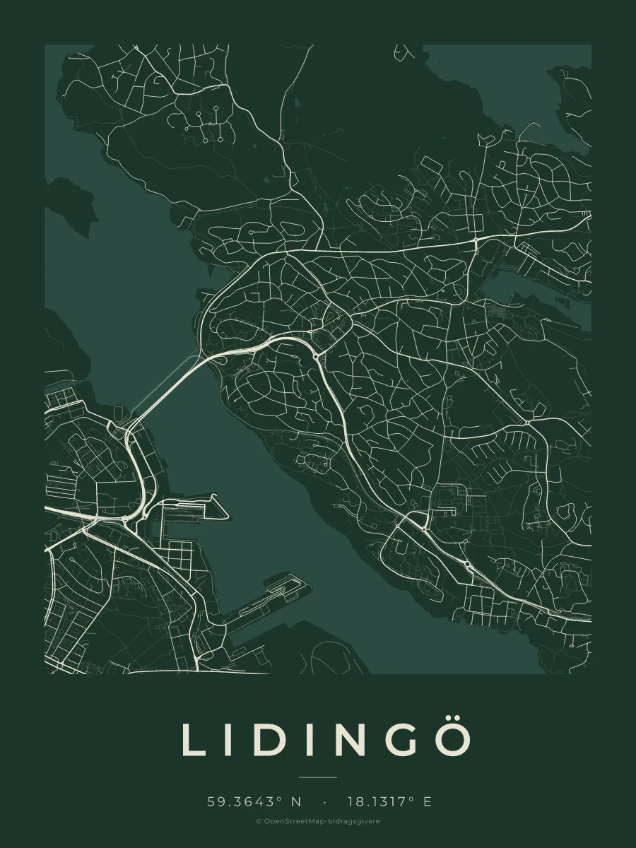 Kartposter över Lidingö i stilen Skog