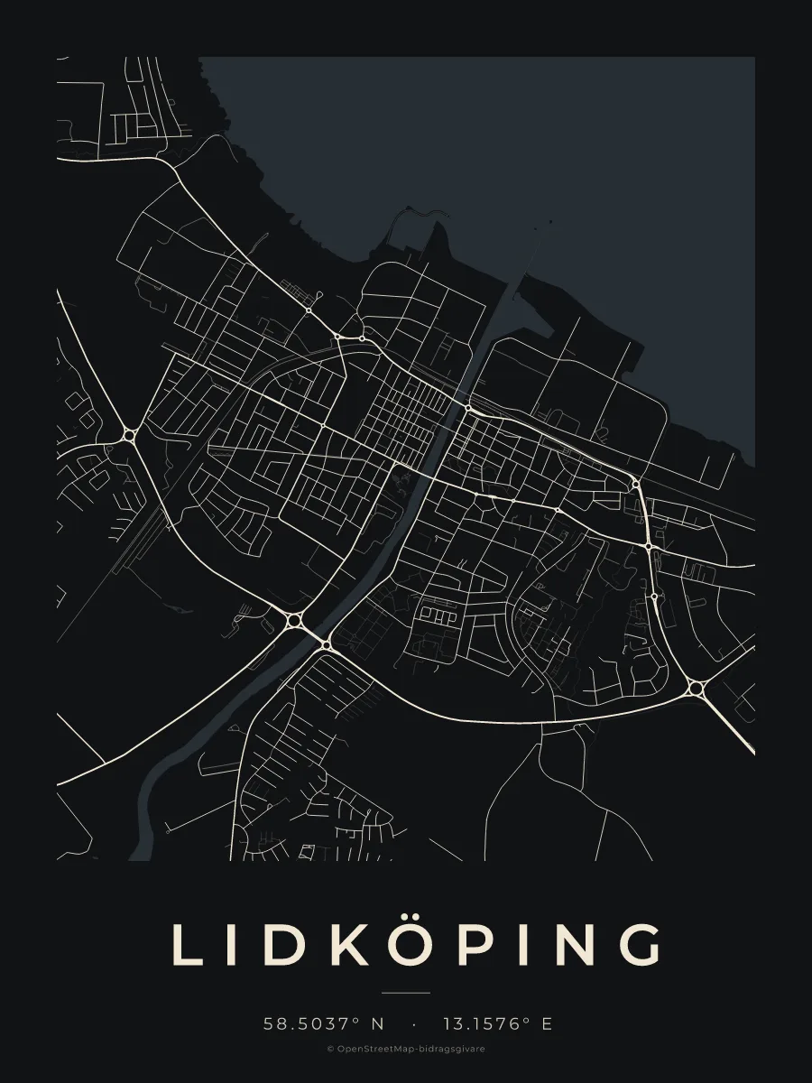 Kartposter över Lidköping i stilen Natt