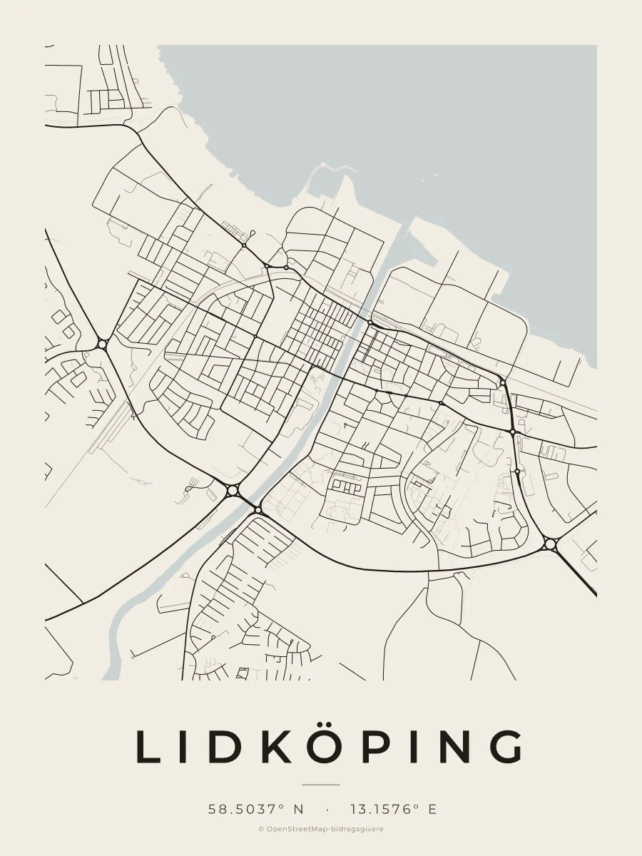 Kartposter över Lidköping i stilen Papper