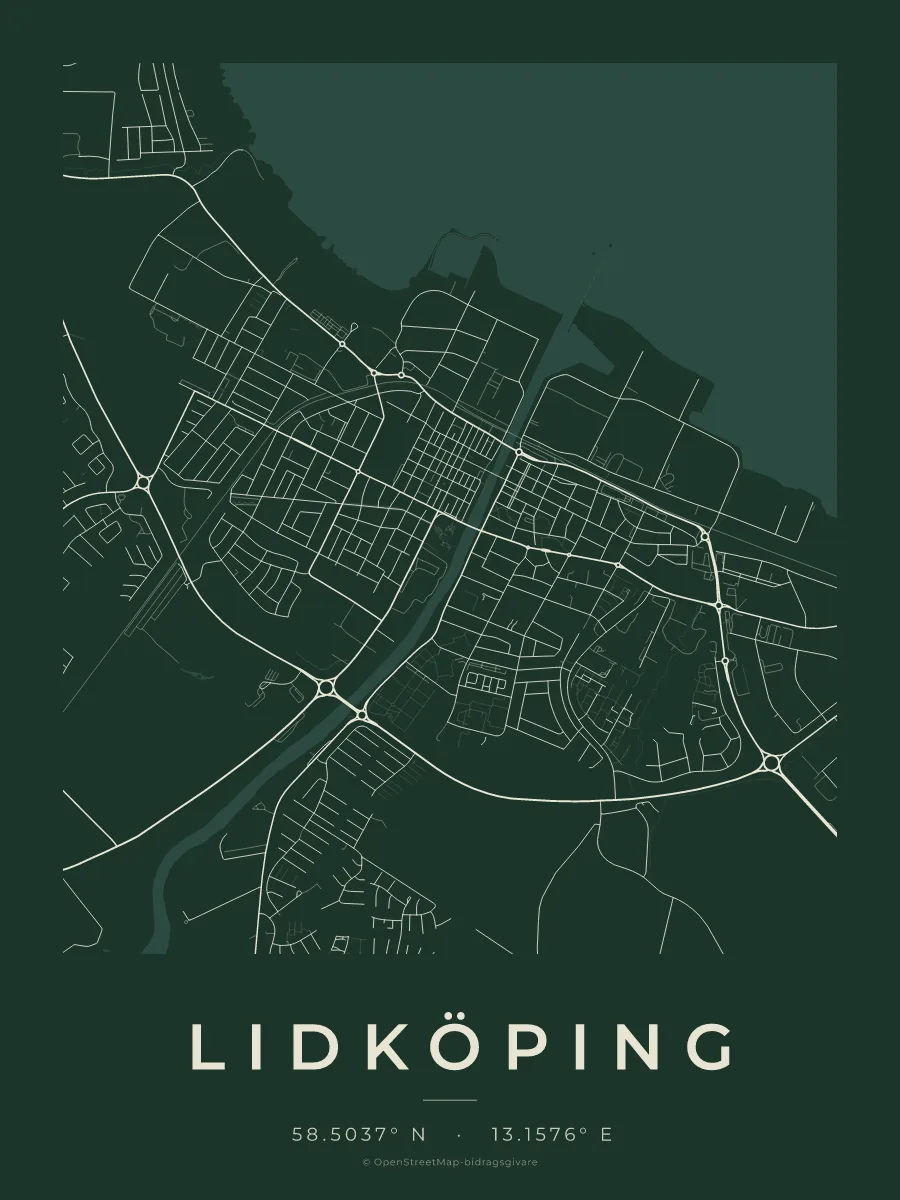 Kartposter över Lidköping i stilen Skog