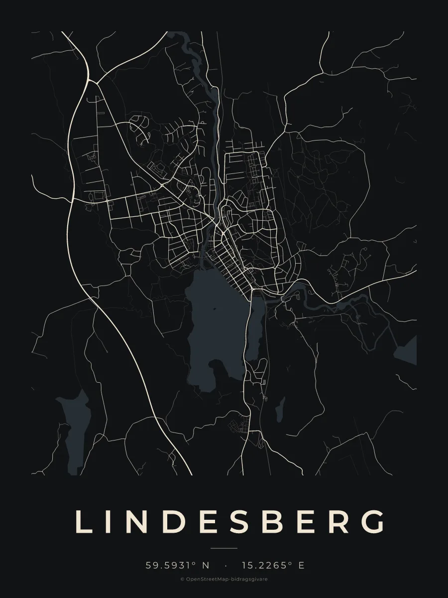 Kartposter över Lindesberg i stilen Natt