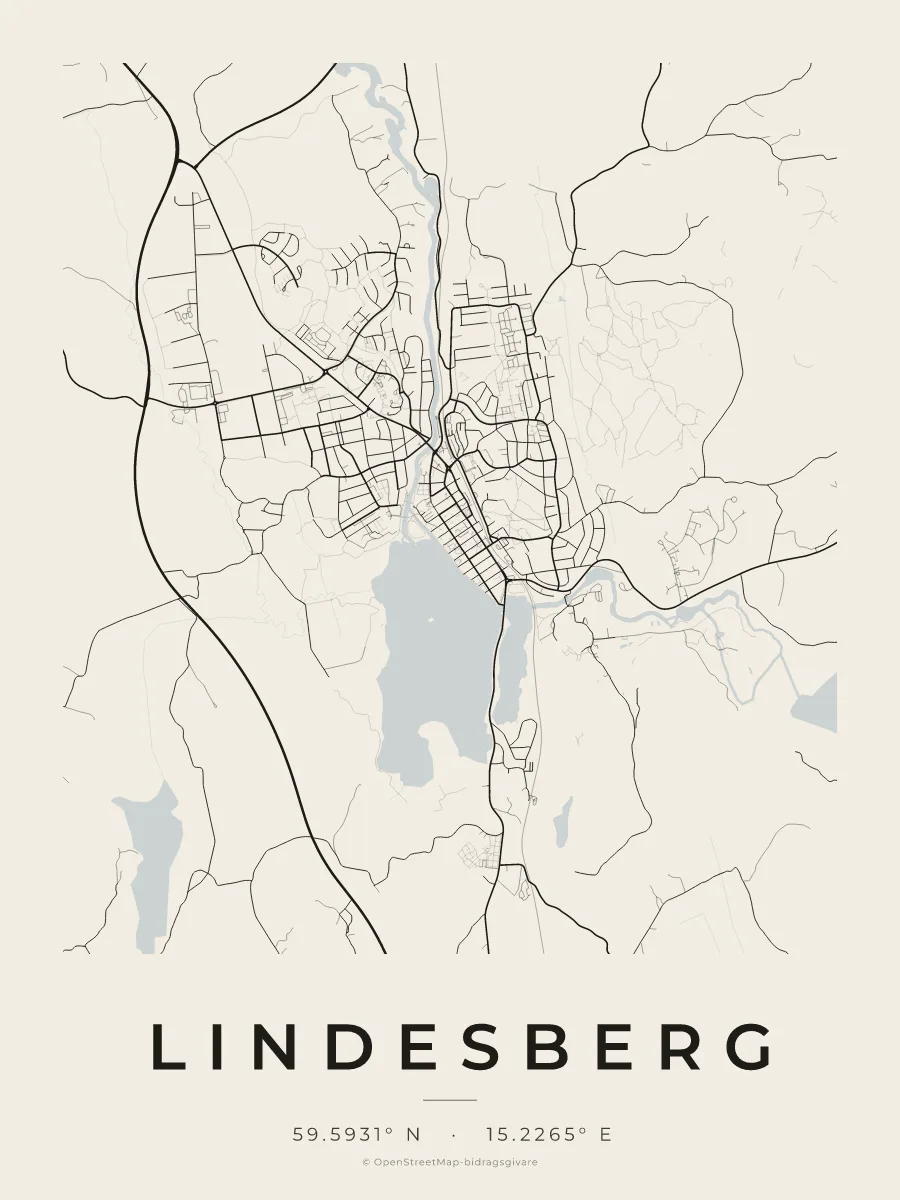 Kartposter över Lindesberg i stilen Papper