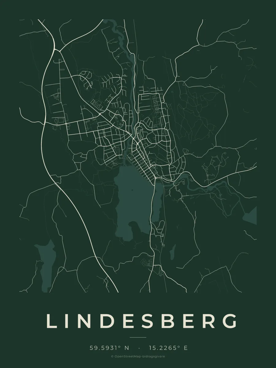 Kartposter över Lindesberg i stilen Skog