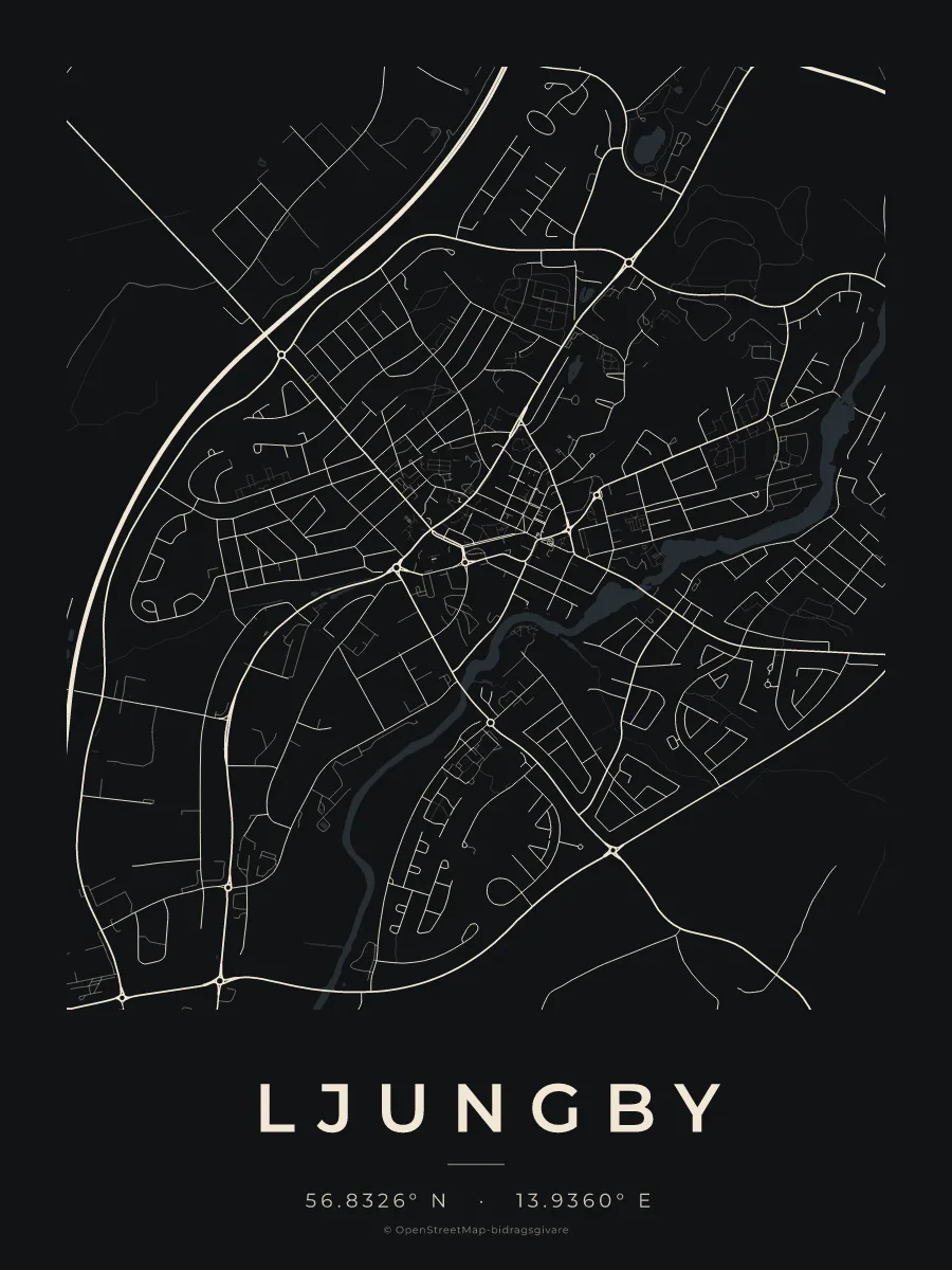 Kartposter över Ljungby i stilen Natt
