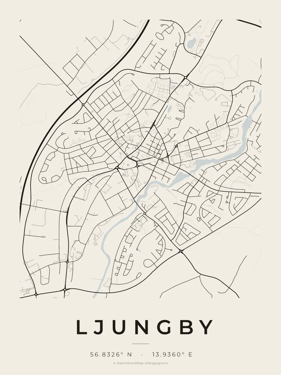 Kartposter över Ljungby i stilen Papper