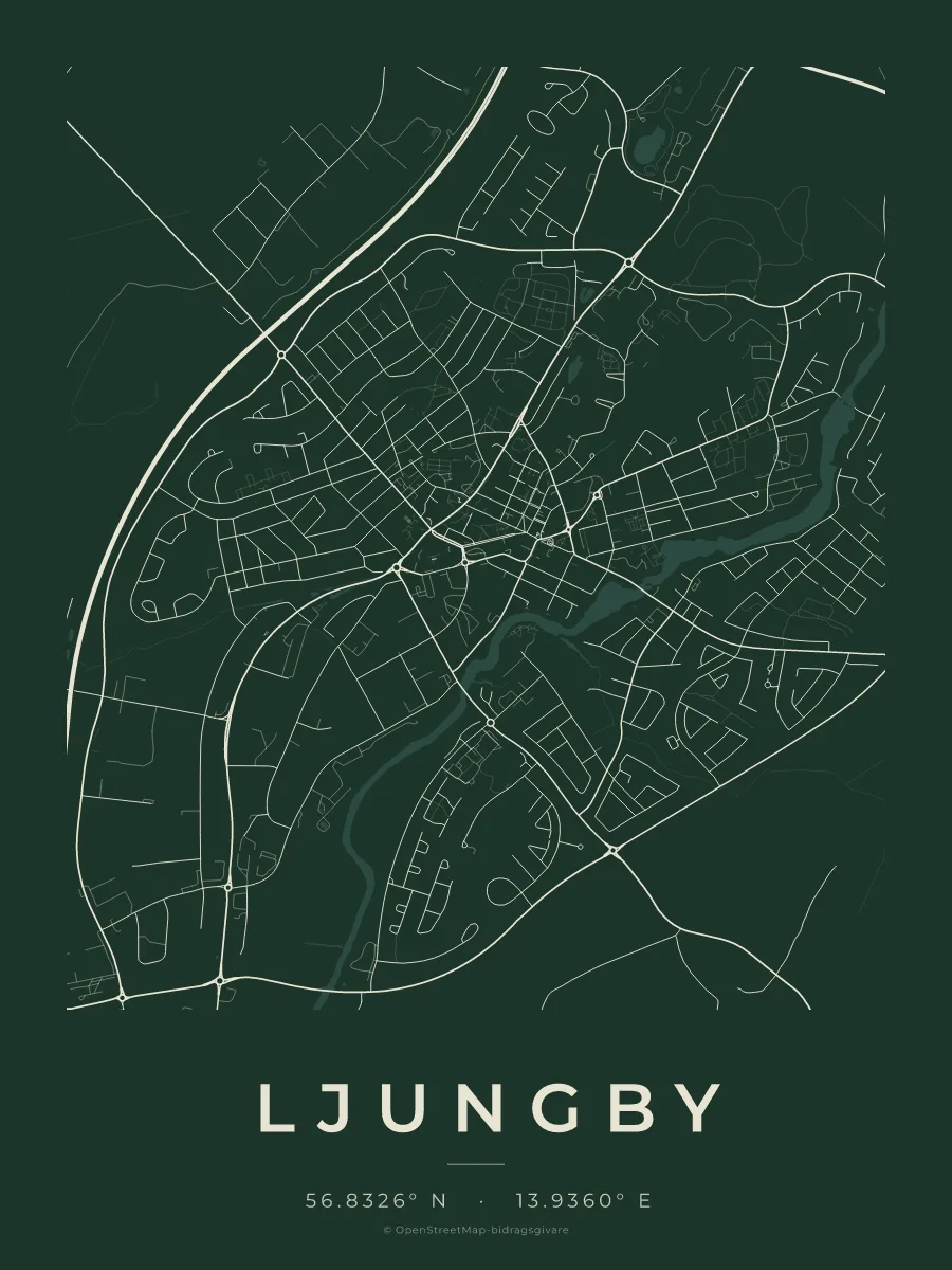 Kartposter över Ljungby i stilen Skog