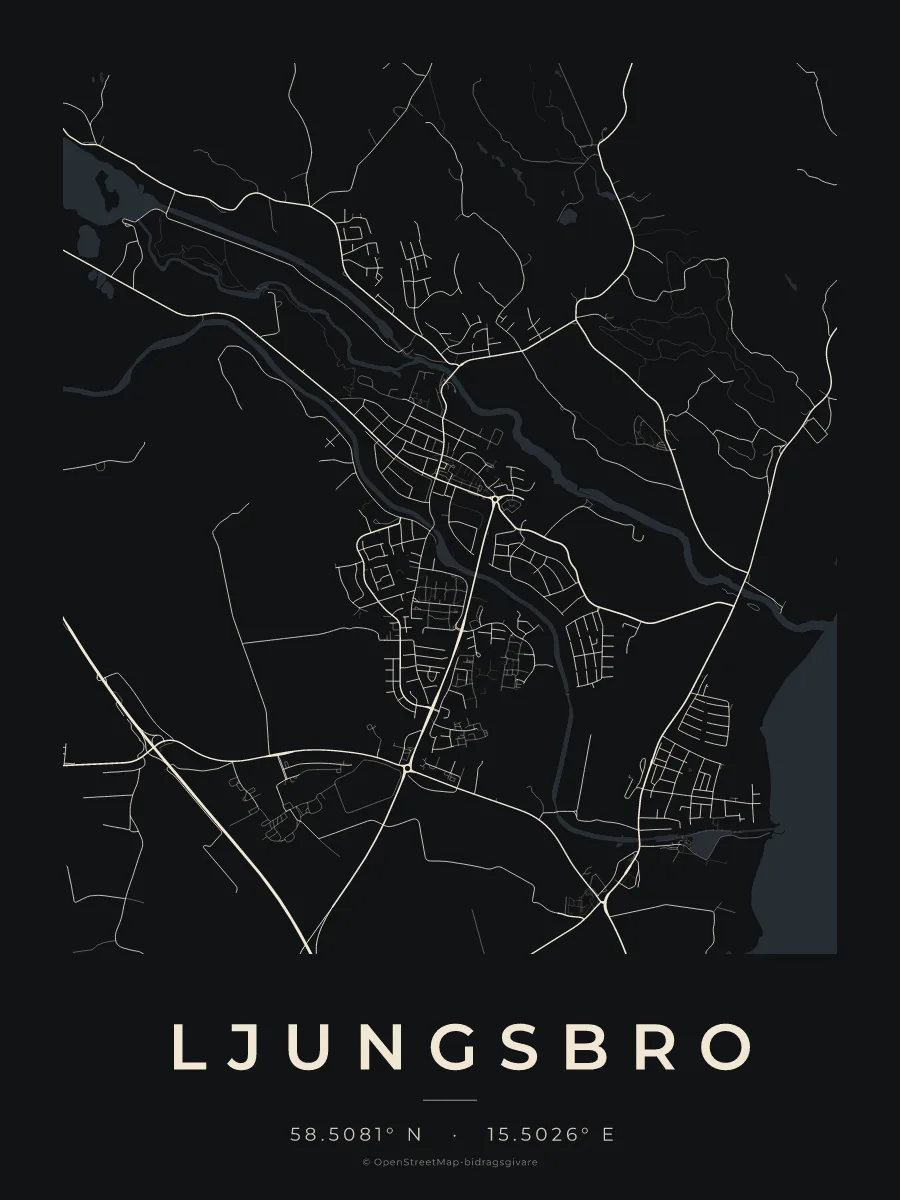 Kartposter över Ljungsbro i stilen Natt