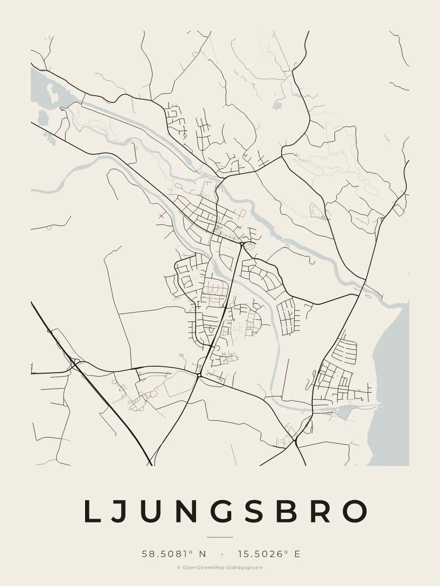 Kartposter över Ljungsbro i stilen Papper