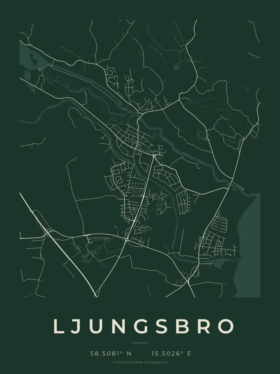 Kartposter över Ljungsbro i stilen Skog