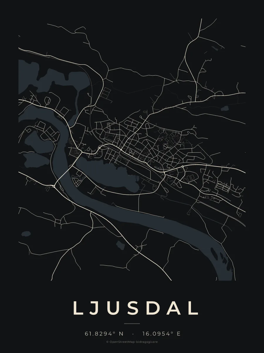 Kartposter över Ljusdal i stilen Natt