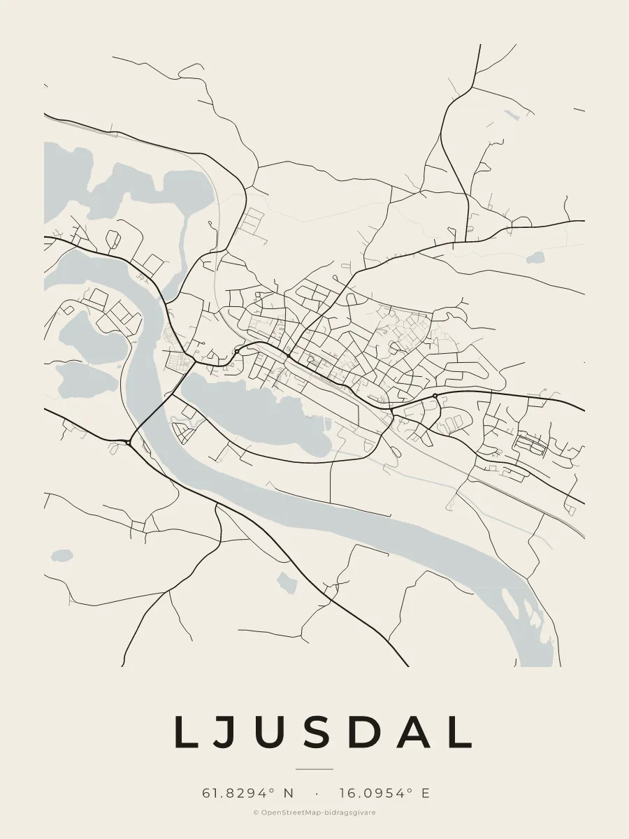 Kartposter över Ljusdal i stilen Papper