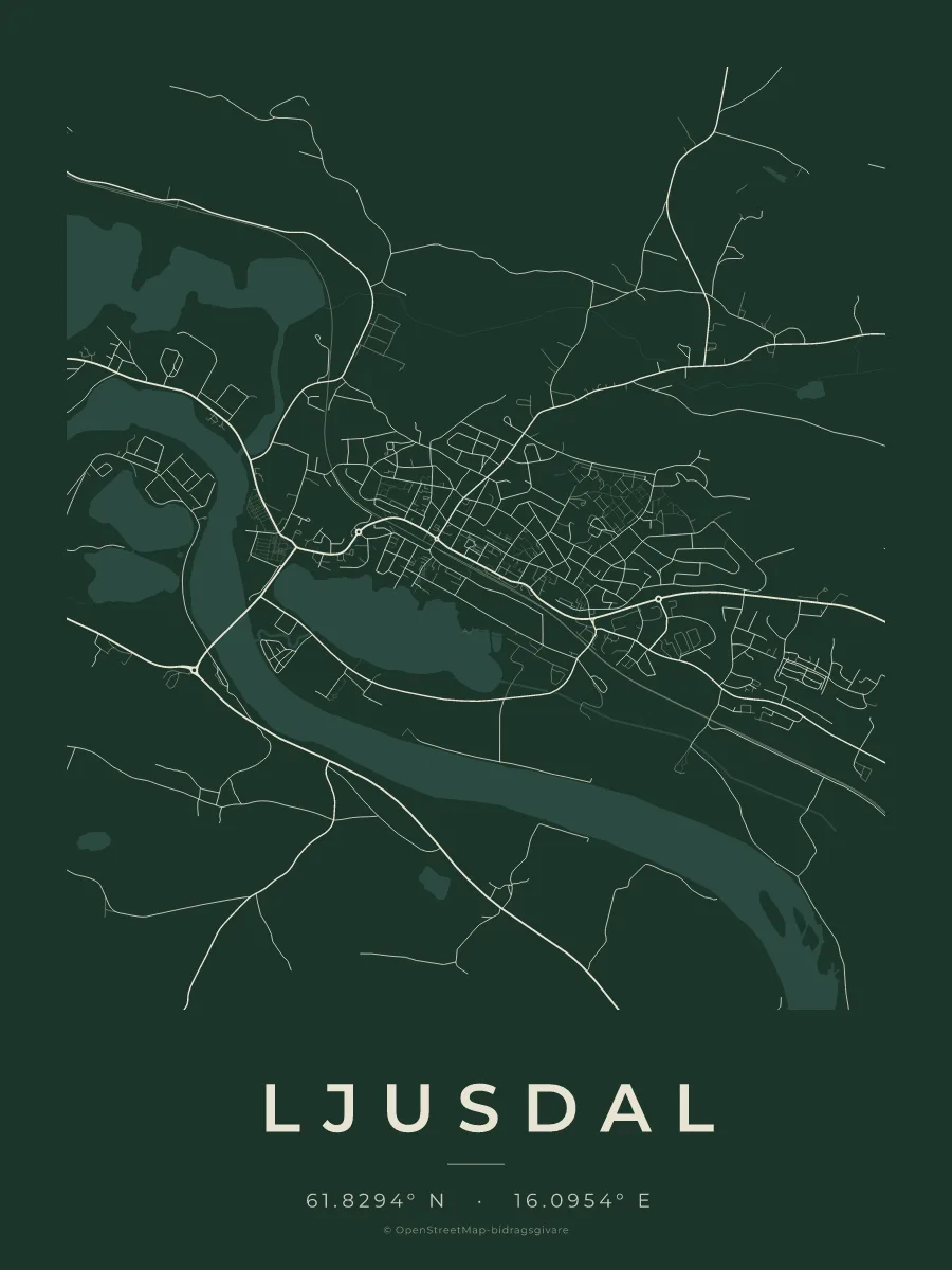 Kartposter över Ljusdal i stilen Skog