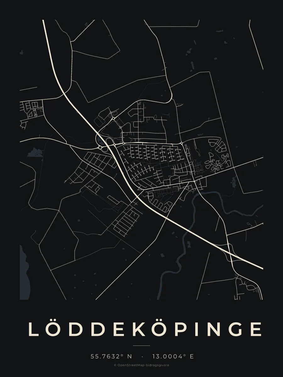Kartposter över Löddeköpinge i stilen Natt