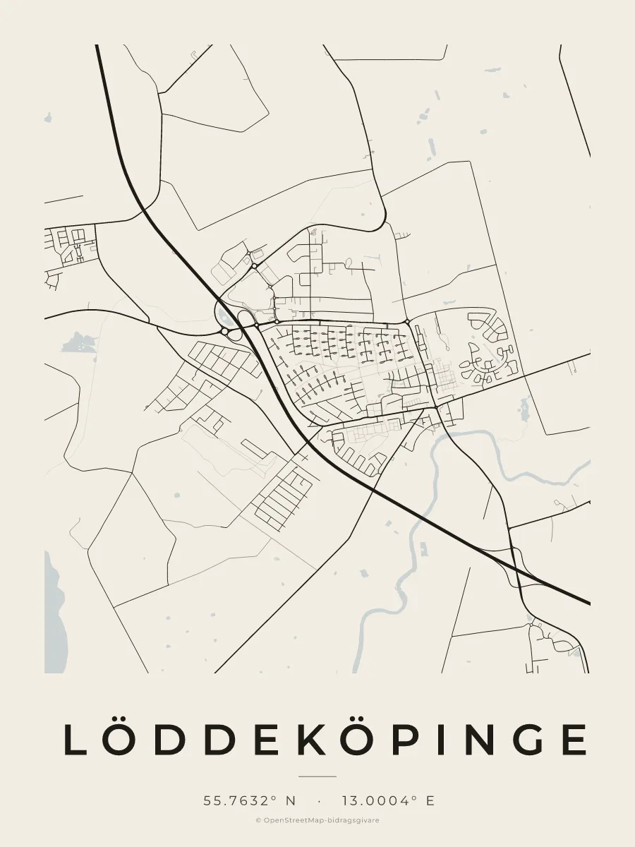 Kartposter över Löddeköpinge i stilen Papper