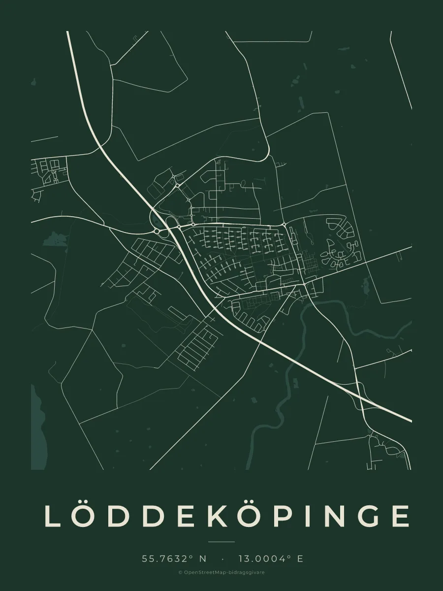 Kartposter över Löddeköpinge i stilen Skog