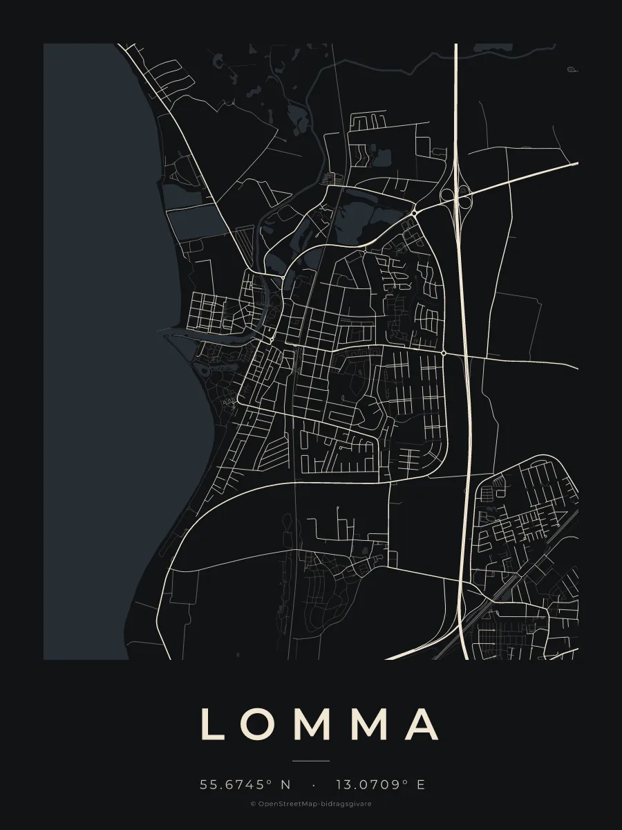 Kartposter över Lomma i stilen Natt