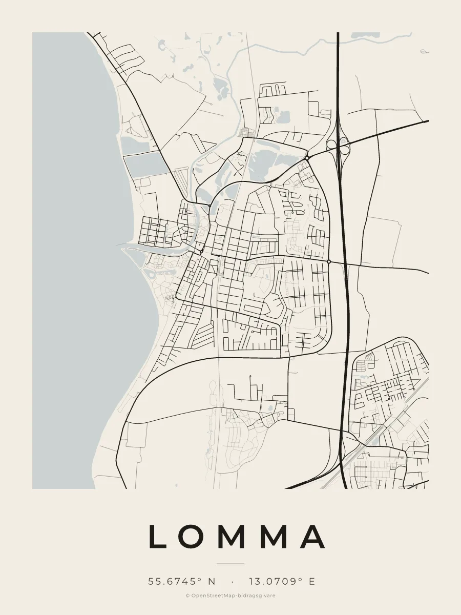 Kartposter över Lomma i stilen Papper