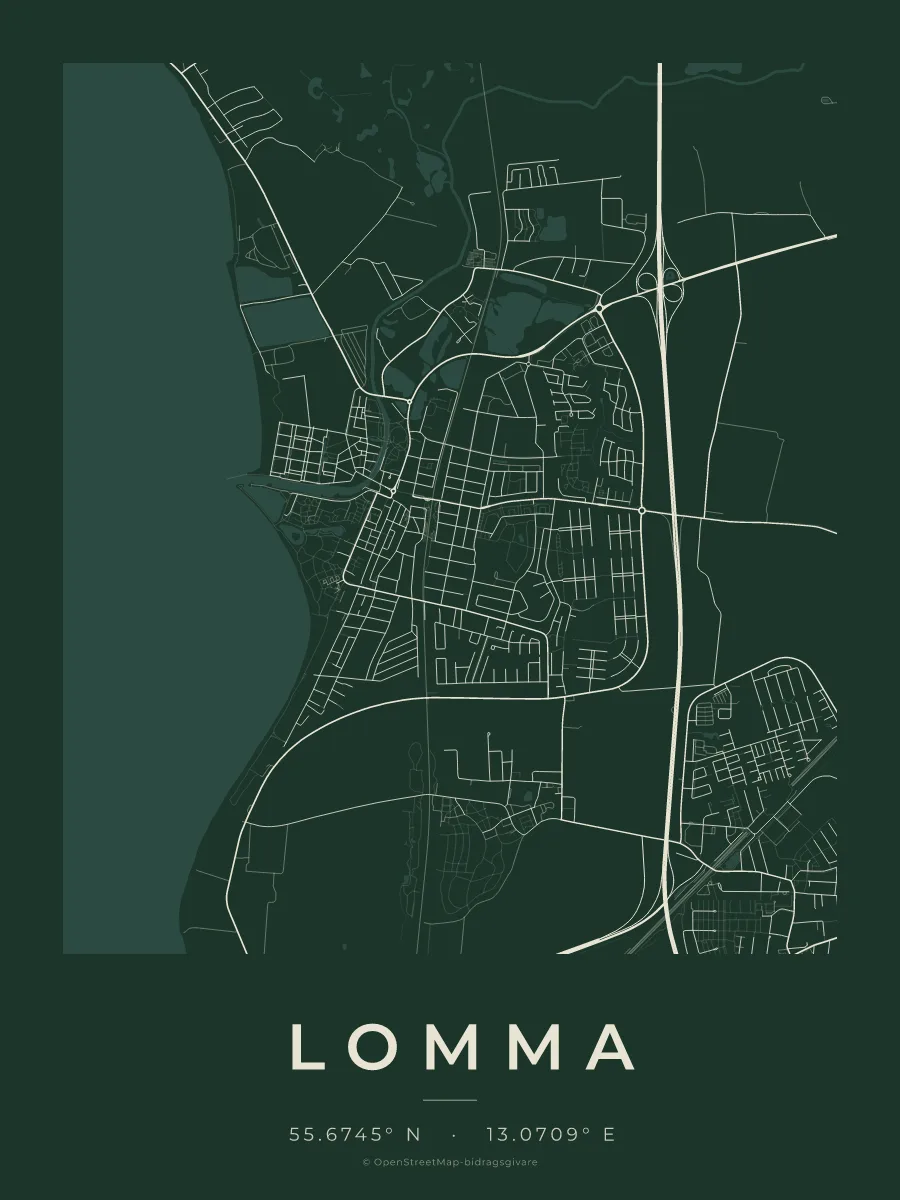 Kartposter över Lomma i stilen Skog