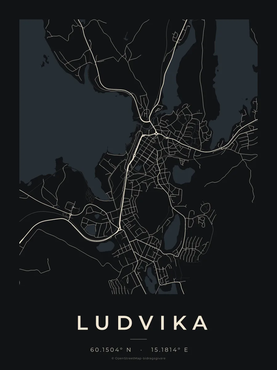Kartposter över Ludvika i stilen Natt