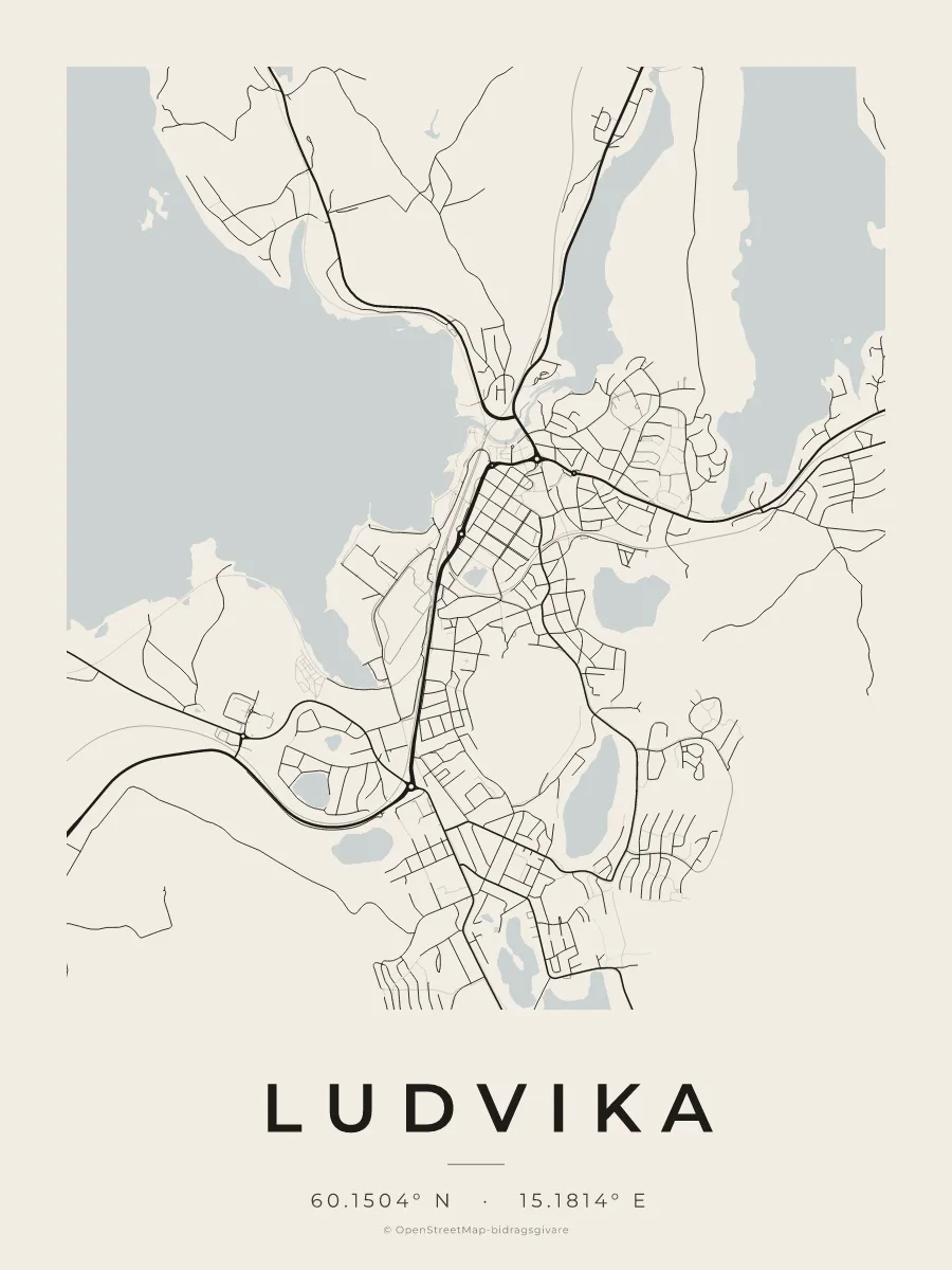 Kartposter över Ludvika i stilen Papper