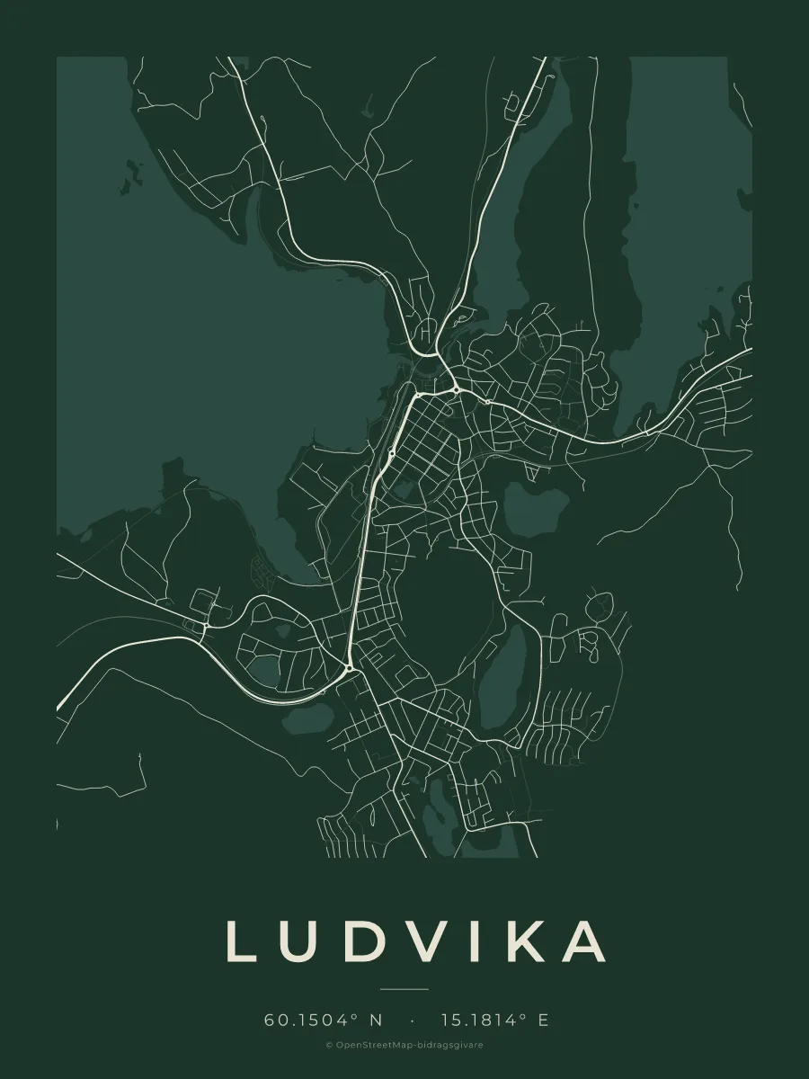 Kartposter över Ludvika i stilen Skog