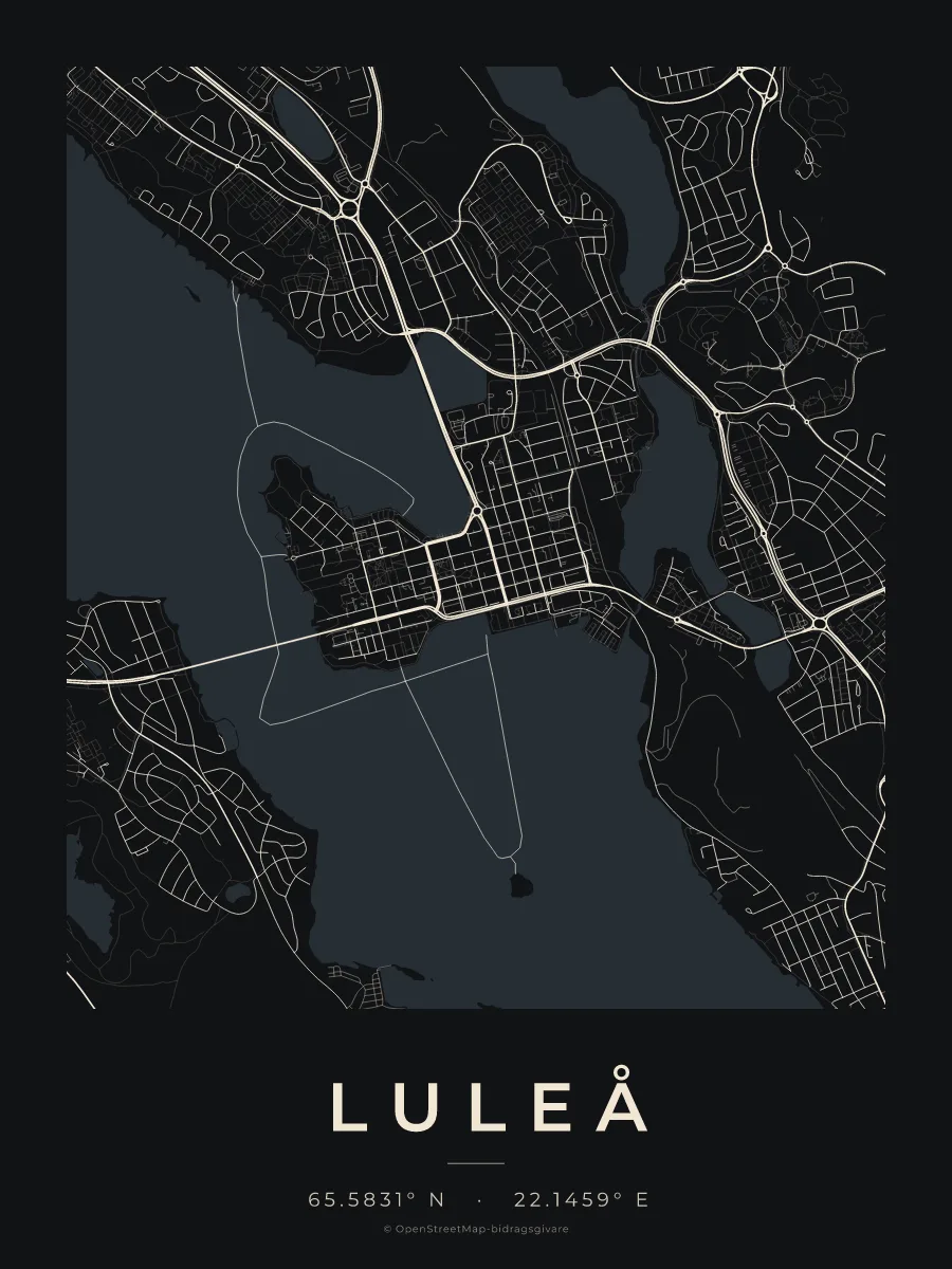 Kartposter över Luleå i stilen Natt