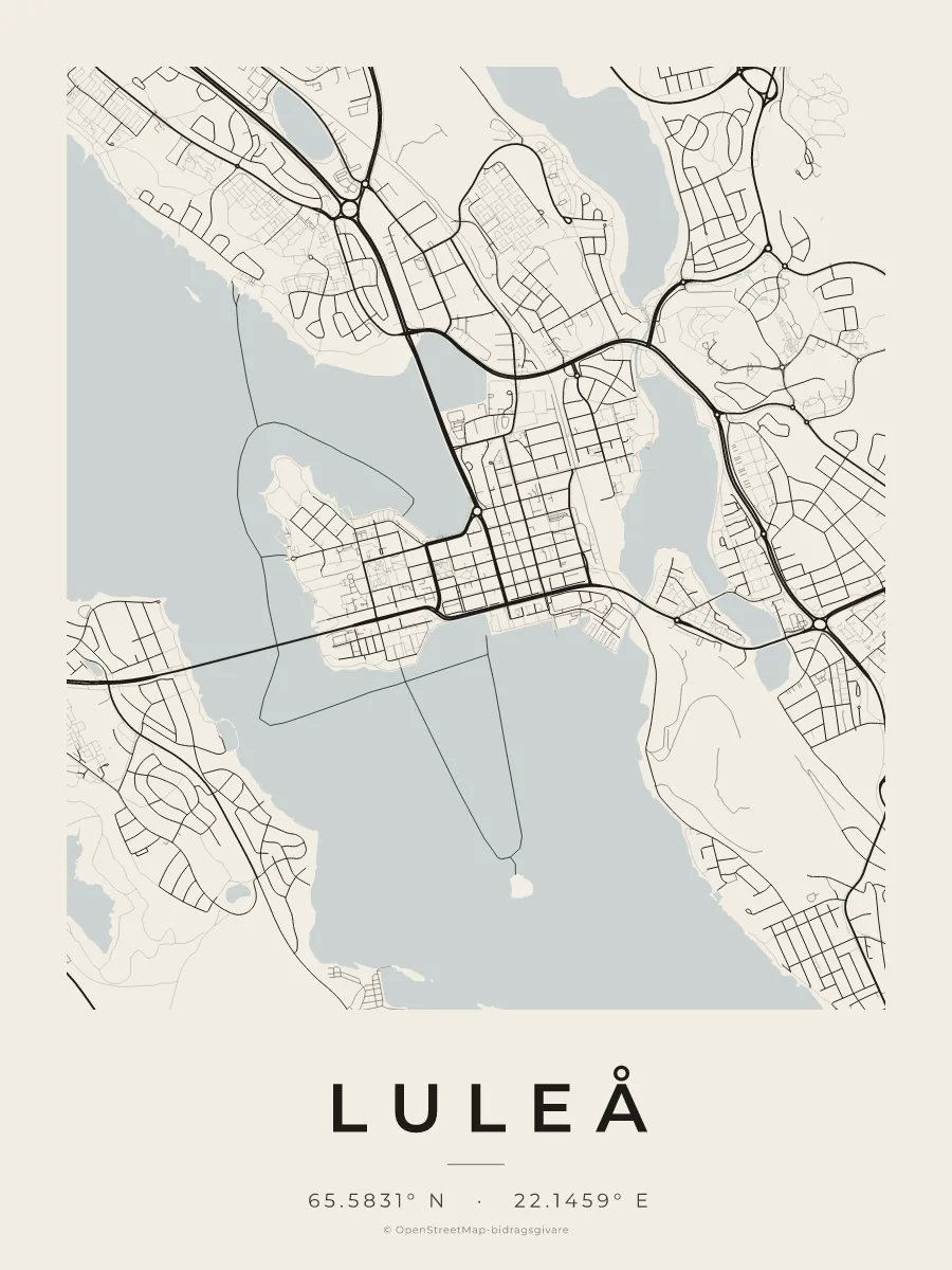 Kartposter över Luleå i stilen Papper