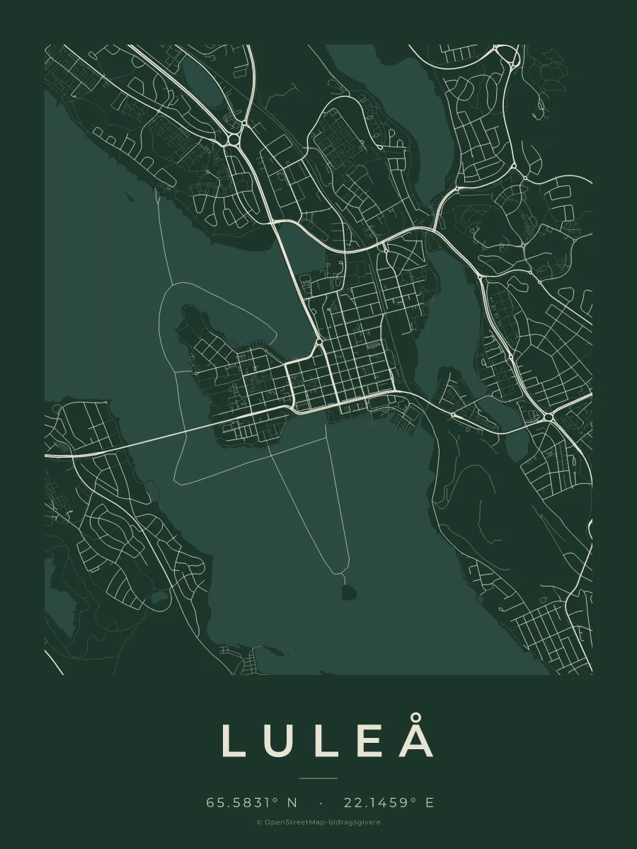 Kartposter över Luleå i stilen Skog