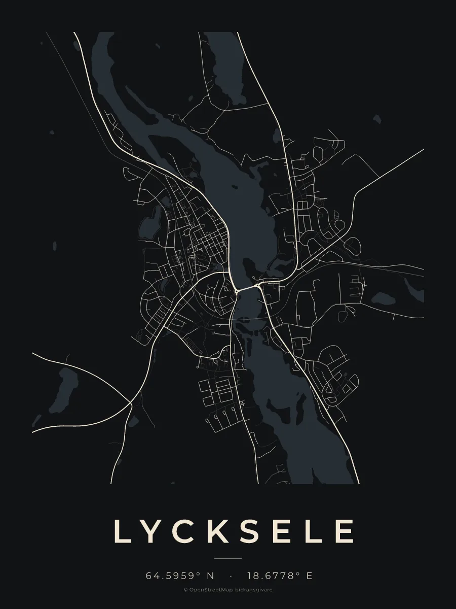 Kartposter över Lycksele i stilen Natt