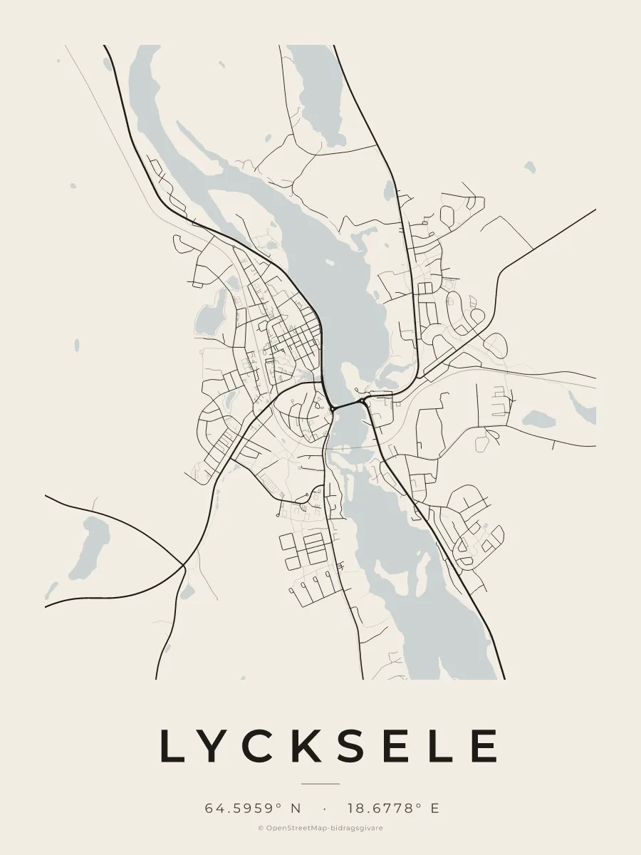 Kartposter över Lycksele i stilen Papper