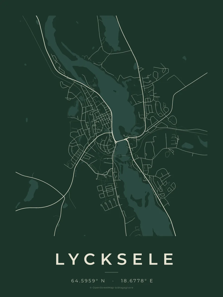 Kartposter över Lycksele i stilen Skog