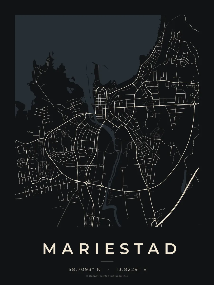 Kartposter över Mariestad i stilen Natt