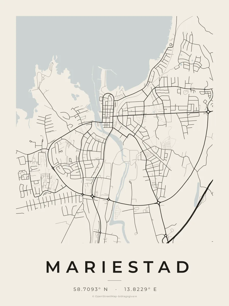 Kartposter över Mariestad i stilen Papper